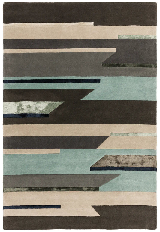 Asiatic code matrix max63 rhombus blue Blue, Beige, Multicoloured  Wool Rug.