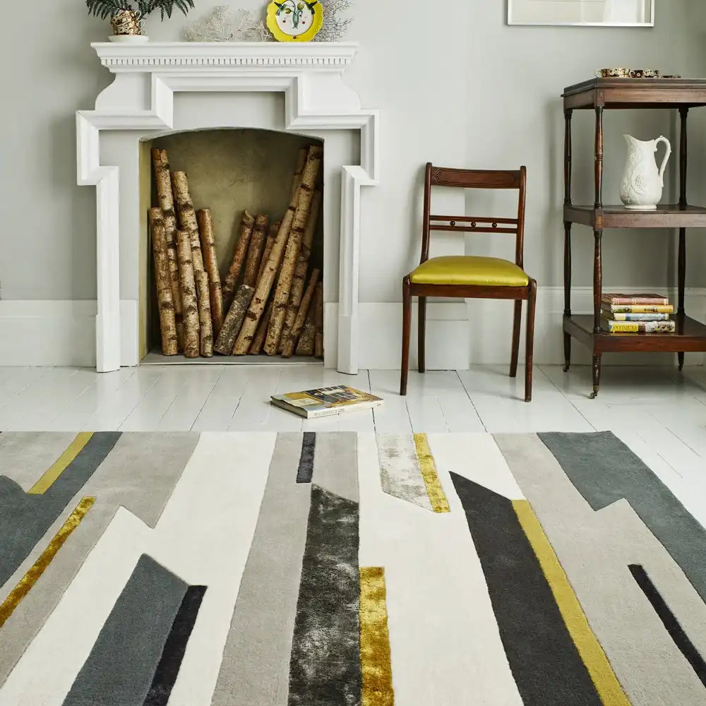 Asiatic code matrix max62 rhombus mustard Grey, Yellow Wool Rug.
