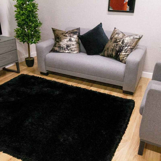 Mayfair Modern Plain Shaggy Rugs in Black