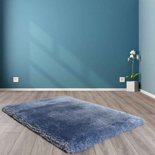 Mayfair Modern Plain Shaggy Rugs in Blue