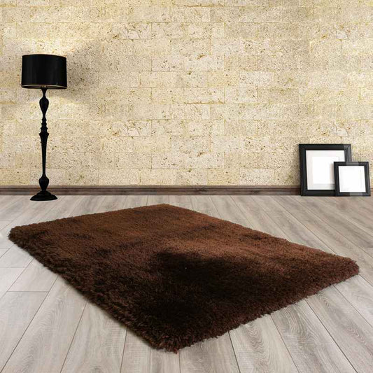 Mayfair Modern Plain Shaggy Rugs in Chocolate Brown
