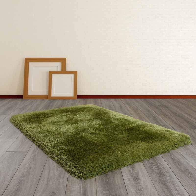 Mayfair Modern Plain Shaggy Rugs in Green
