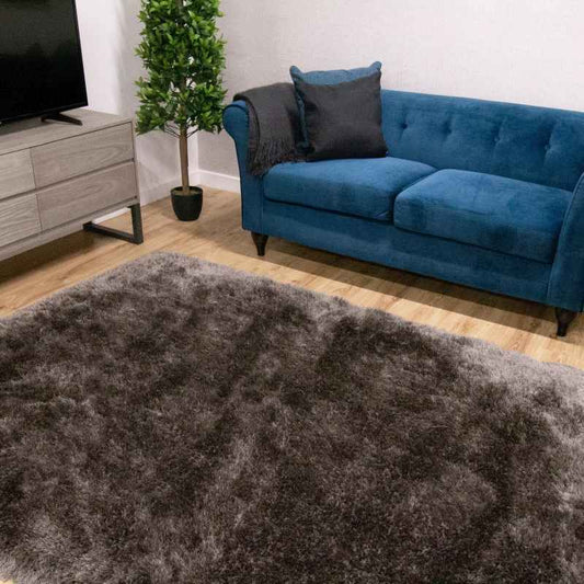 Mayfair Modern Plain Shaggy Rugs in Grey