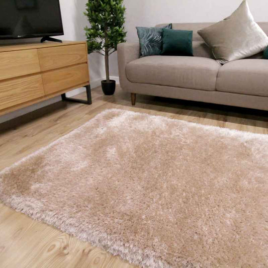 Mayfair Modern Plain Shaggy Rugs in Natural Beige