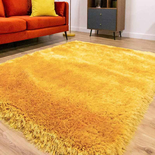 Mayfair Modern Plain Shaggy Rugs in Ochre Yellow