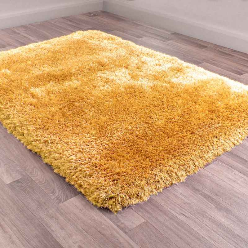 Mayfair Modern Plain Shaggy Rugs in Ochre Yellow