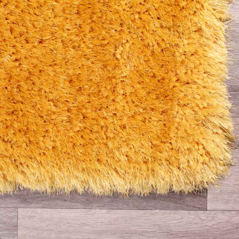 Mayfair Modern Plain Shaggy Rugs in Ochre Yellow