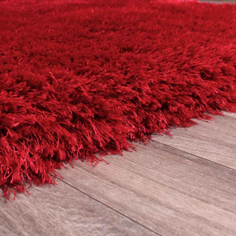 Mayfair Modern Plain Shaggy Rugs in Red