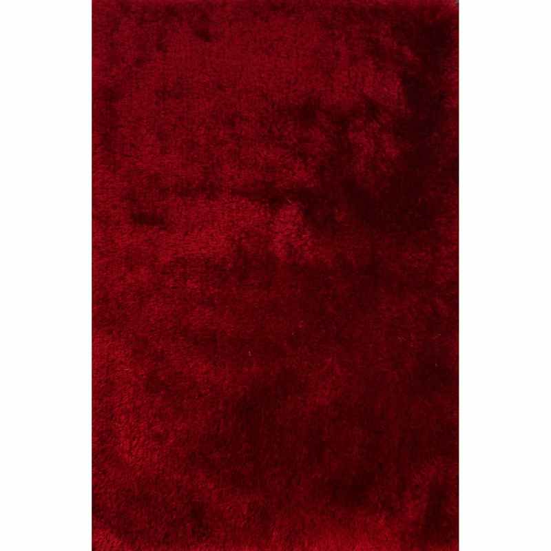 Mayfair Modern Plain Shaggy Rugs in Red
