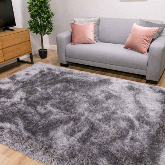 Mayfair Modern Plain Shaggy Rugs in Silver Grey