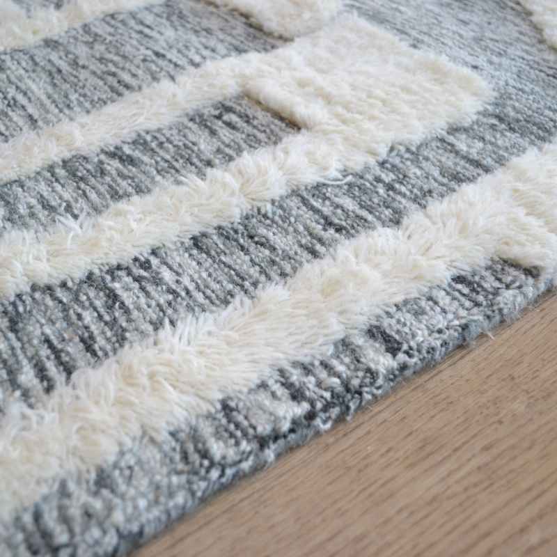 Megara Abstract Wool Rugs in Ivory Charcoal Grey
