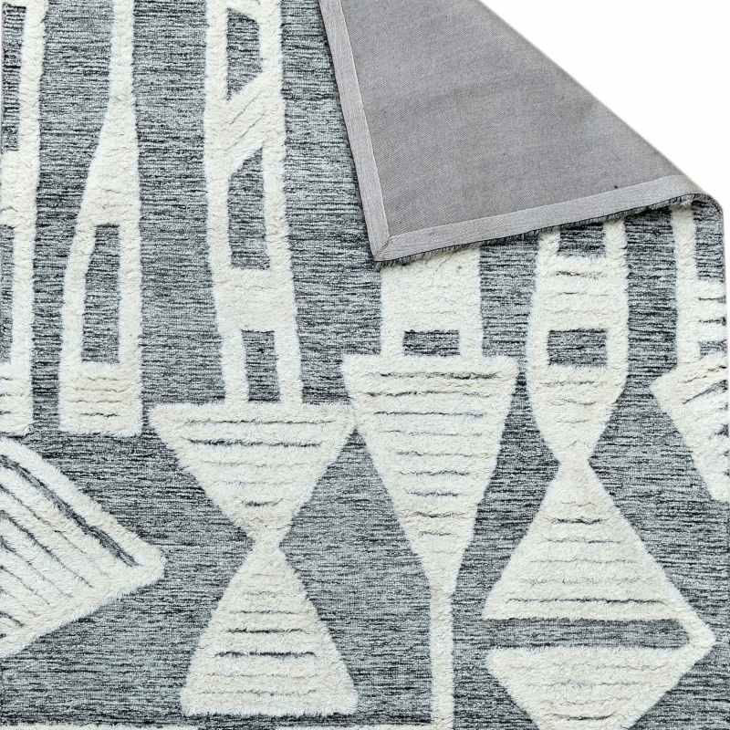 Megara Abstract Wool Rugs in Ivory Charcoal Grey