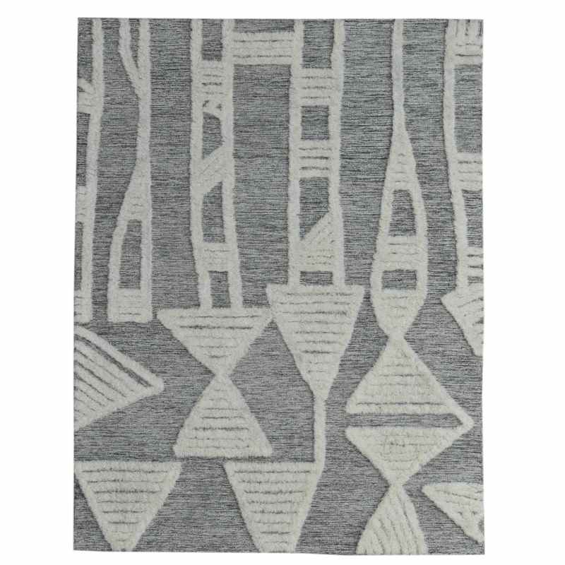 Megara Abstract Wool Rugs in Ivory Charcoal Grey