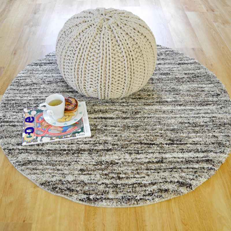 Mehari 23067 6868 Abstract Shaggy Circle Rugs in Beige Brown