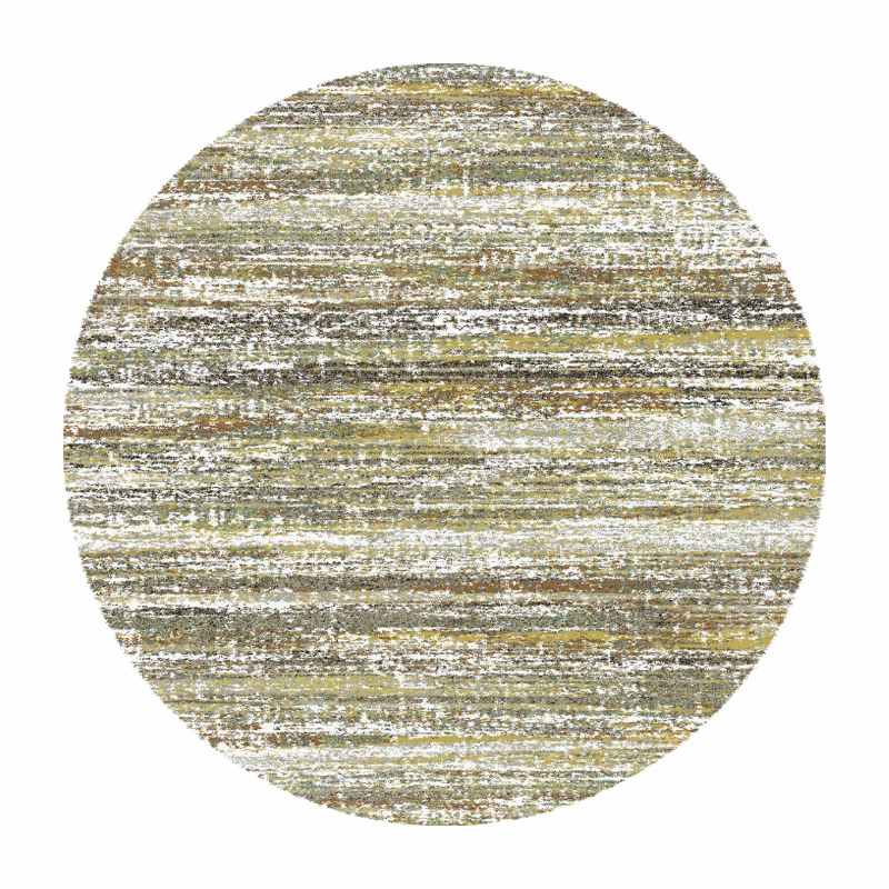 Mehari Shaggy Striped Circle Rugs 23094 6969 in Mustard Yellow