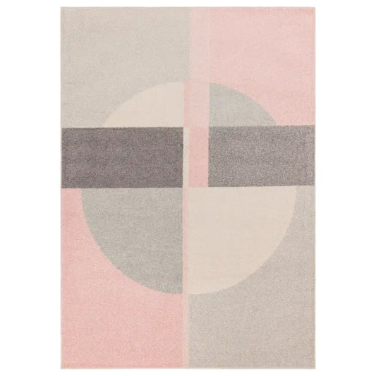 Asiatic muse mu21 pink circle Grey, Pink Living Room Geometric Rug.
