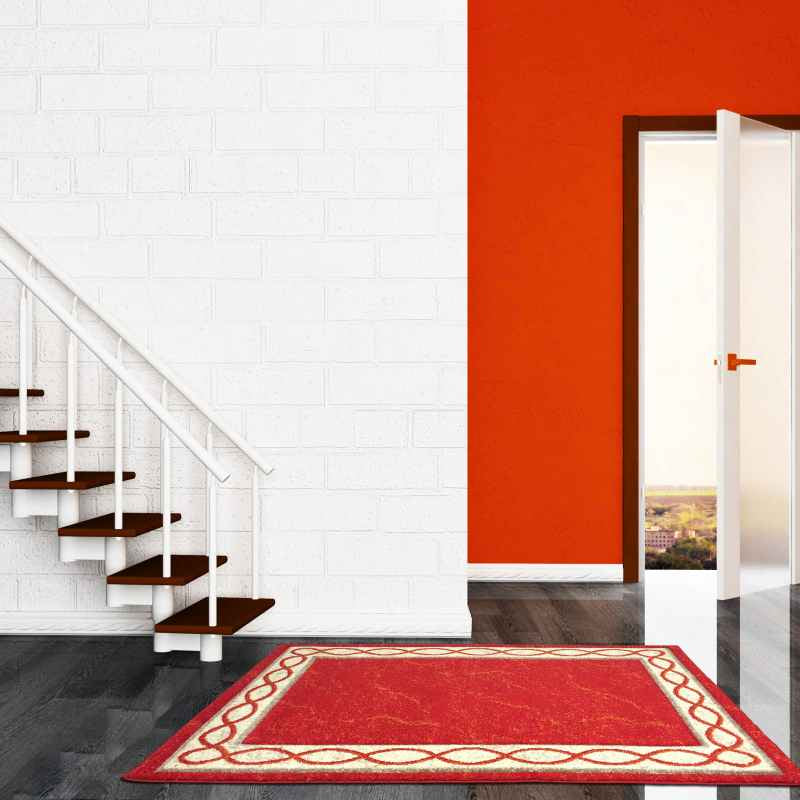 Naples Loop Border Rugs in Red