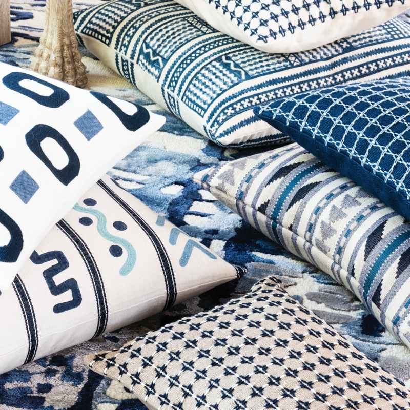 Nasca Geometric Cushion by William Yeoward in Ocean Blue