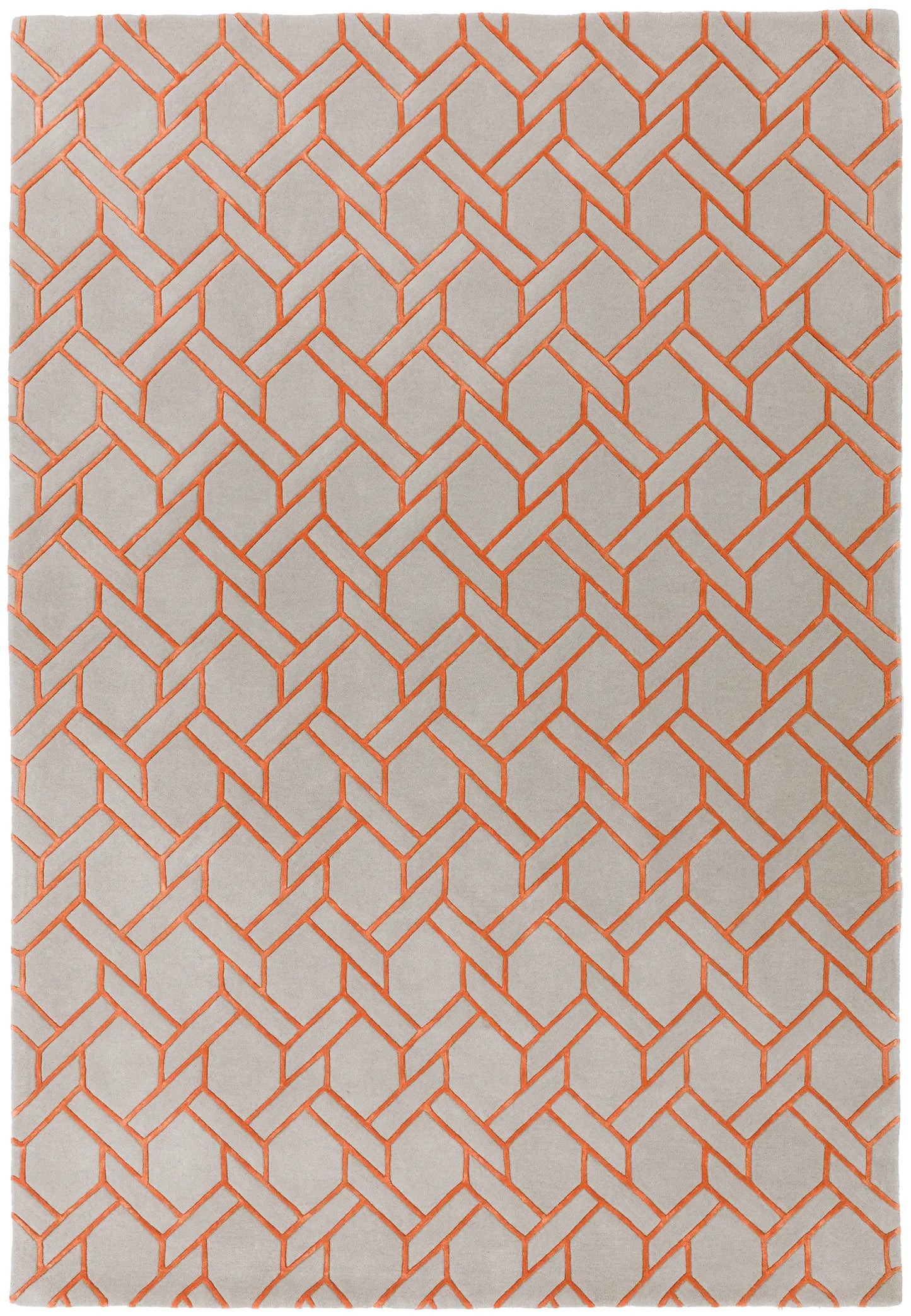Asiatic nexus fine lines silver orange Grey, Orange Living Room Wool Rug.