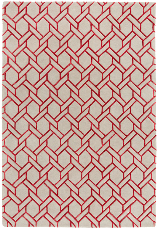 Asiatic nexus fine lines silver red Grey, Red Living Room Wool Rug.