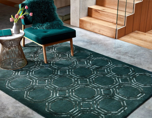 Asiatic nexus octagon petrol Green Living Room Wool Rug.
