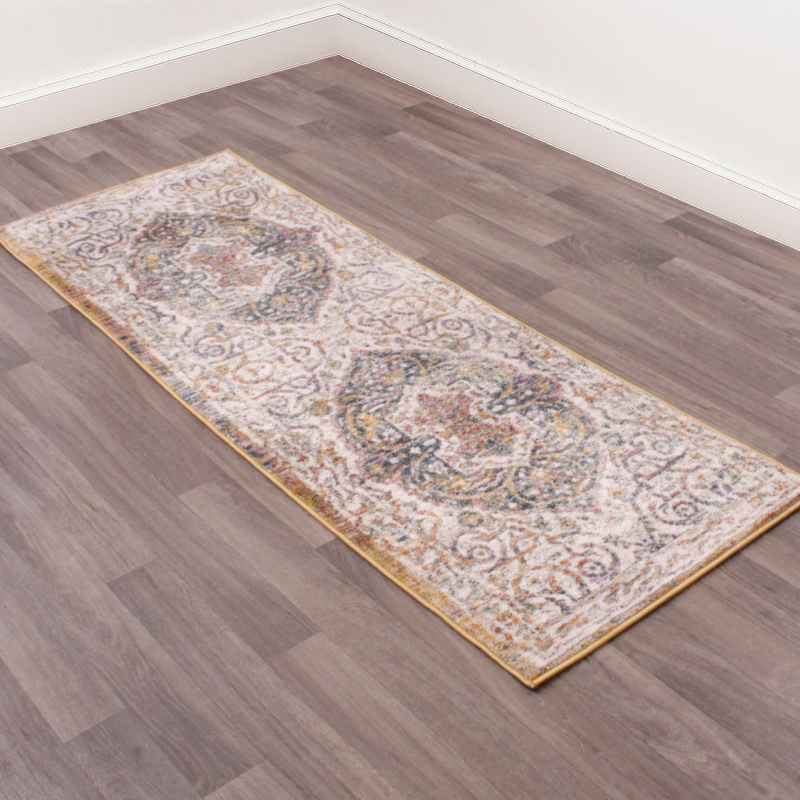 Nova 8881 Traditional Runner Rugs in White Yellow