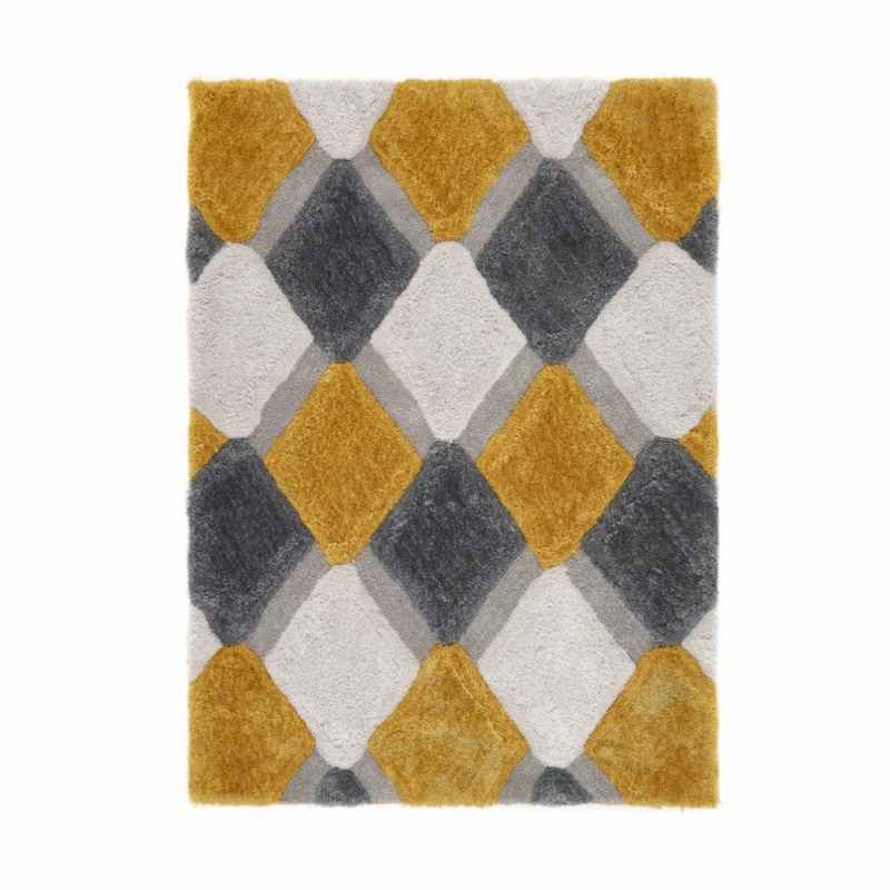 Origins 3D Geo Hand Carved Geometric Shaggy Rugs in Ochre Yellow