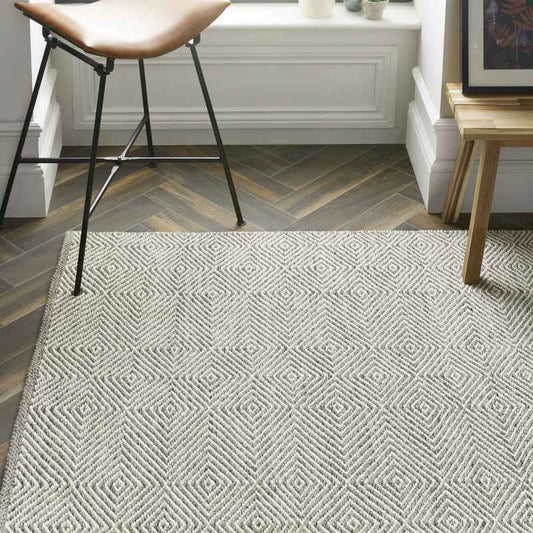 Estelle Geometric Flatweave Rugs in Natural Beige Wool