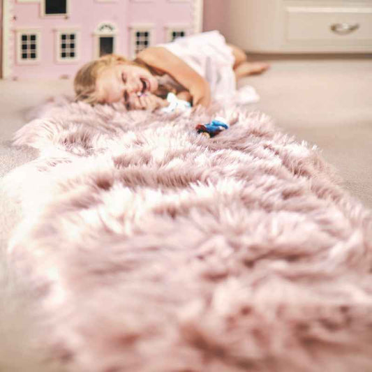 Genuine Sheepskin Animal Fur Rugs in Adobe Rose