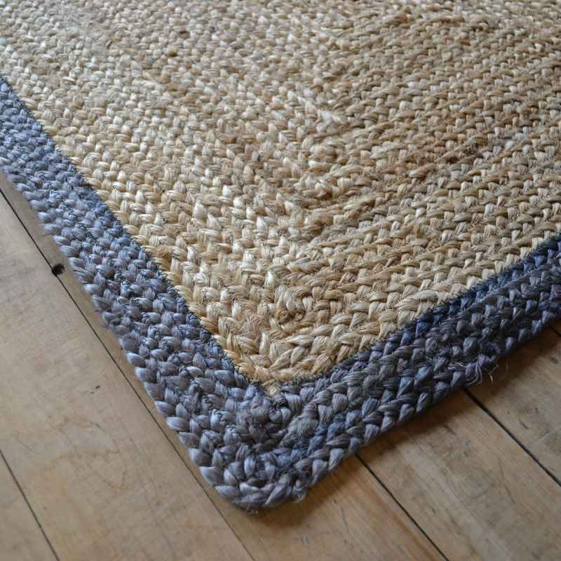 Jute Bordered Plain Woven Modern Rugs in Grey