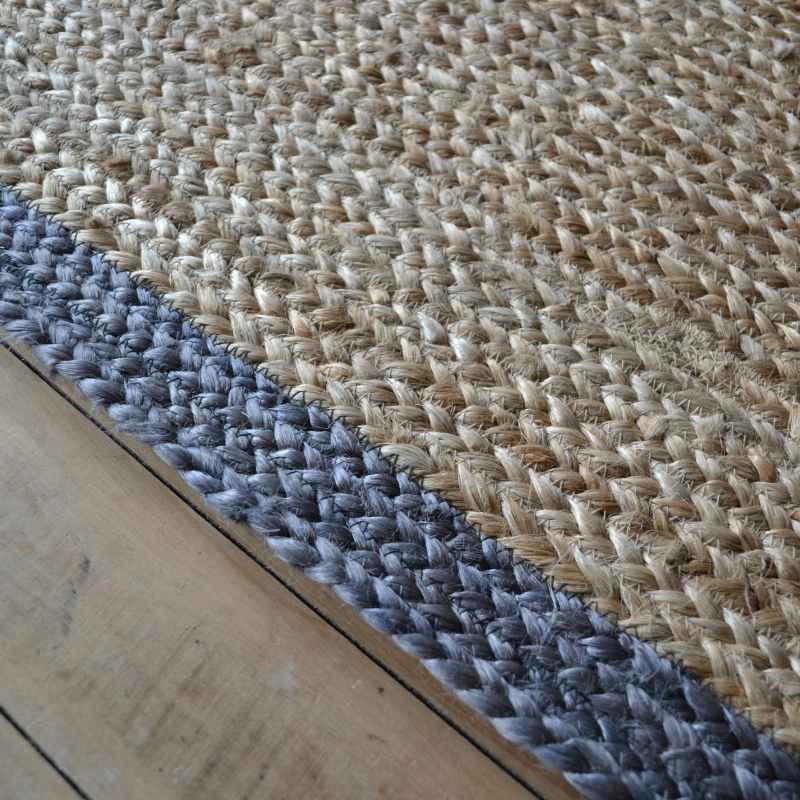 Jute Bordered Plain Woven Modern Rugs in Grey