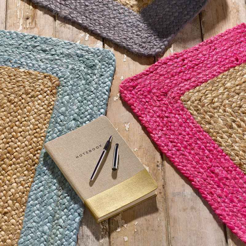 Jute Bordered Plain Woven Modern Rugs in Grey
