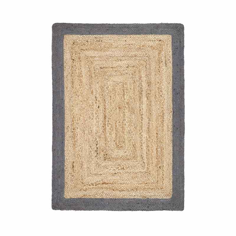 Jute Bordered Plain Woven Modern Rugs in Grey