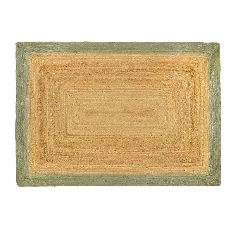 Jute Bordered Plain Woven Modern Rugs in Sage Green