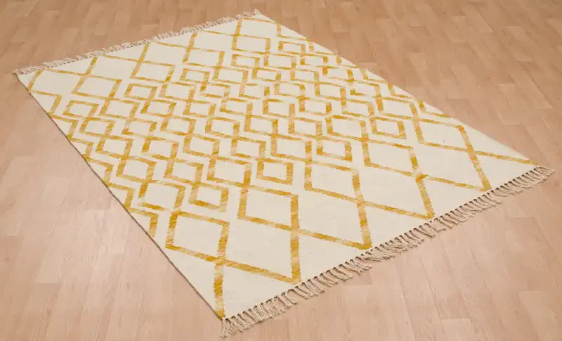 Asiatic hackney kelims diamond yellow Yellow, Ivory  Wool Rug.