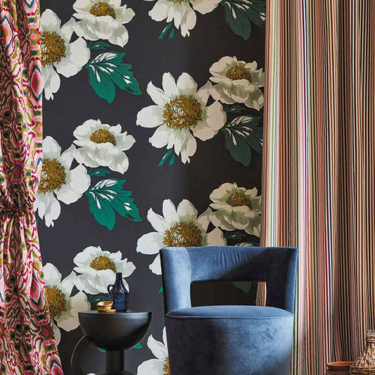 Paeonia Wallpaper 2112841 by Harlequin in Black Earth Fig Leaf Gold
