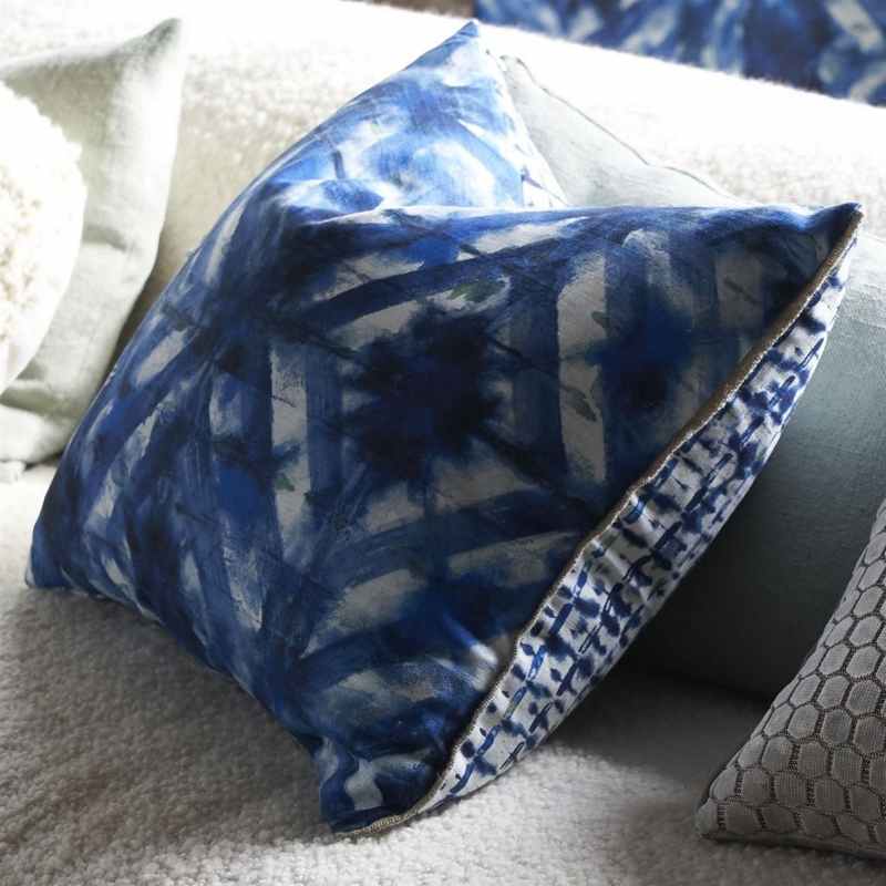 Parquet Batik Cushion by Designers Guild in Indigo Blue