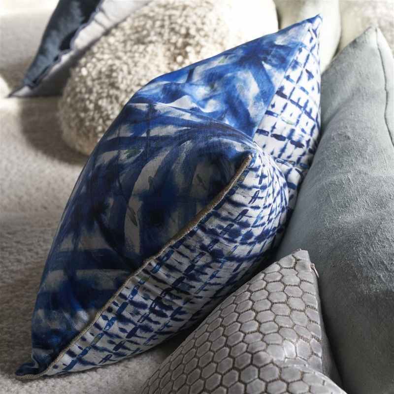 Parquet Batik Cushion by Designers Guild in Indigo Blue