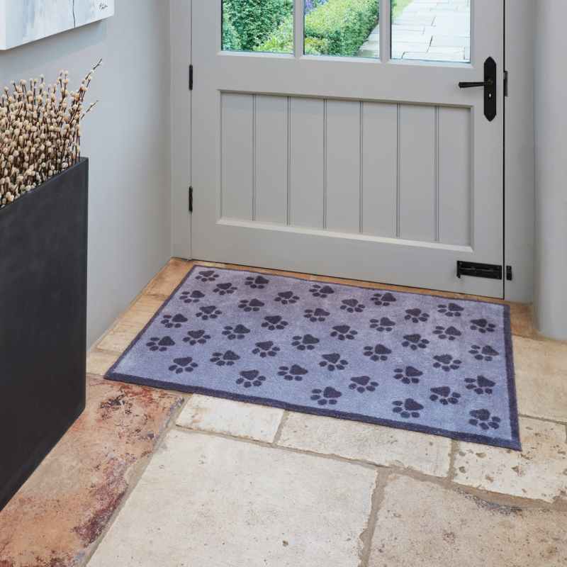 Paws Grey Washable Doormat in Grey
