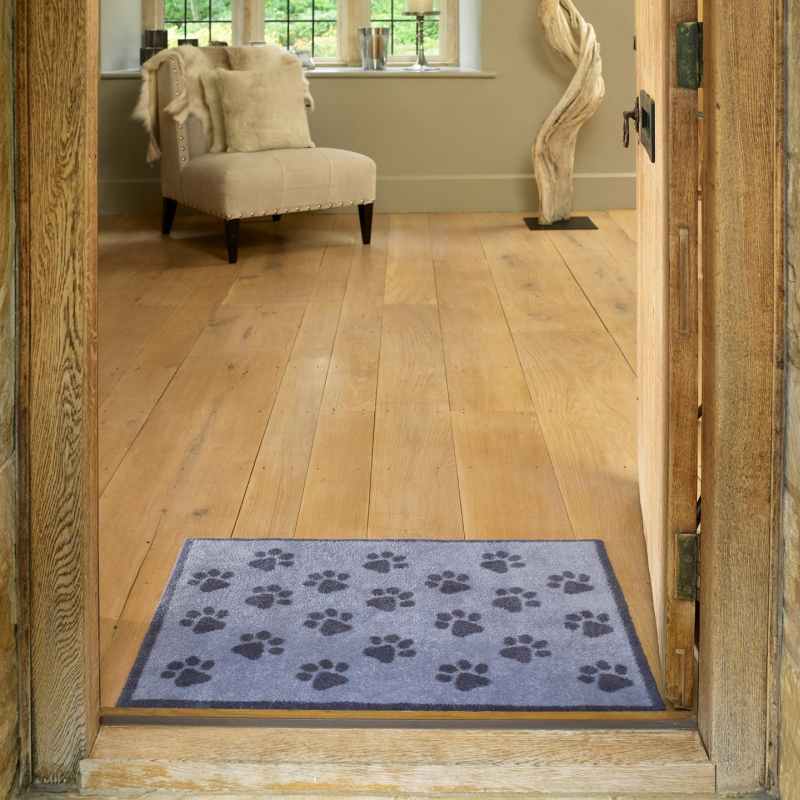 Paws Grey Washable Doormat in Grey