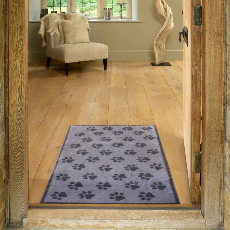Paws Grey Washable Doormat in Grey