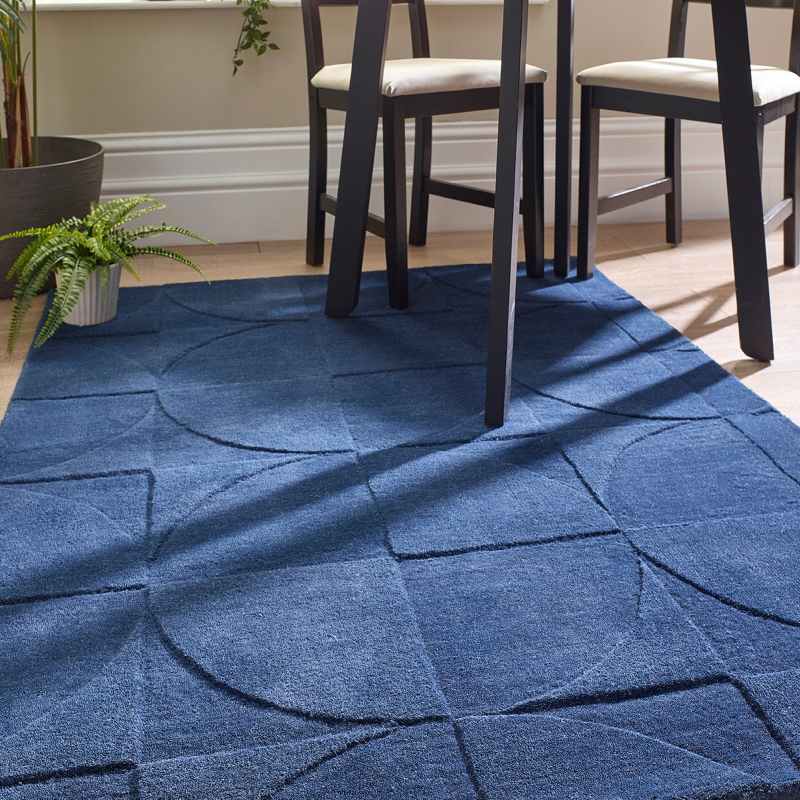 Penny Geometric Wool Rugs in Infinity Blue
