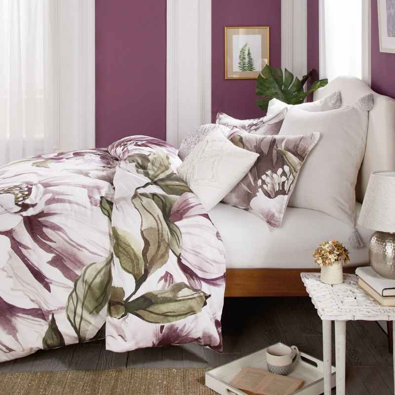 Peony Bloom Floral Bedding Duvet Cover and Pillowcase By Peri Home in Purple
