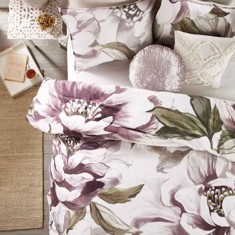 Peony Bloom Floral Bedding Duvet Cover and Pillowcase By Peri Home in Purple