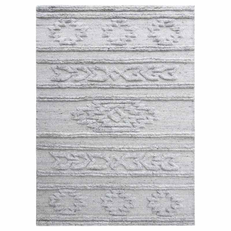 Perga Navajo Textured Boho Wool Rug in Smoke Grey