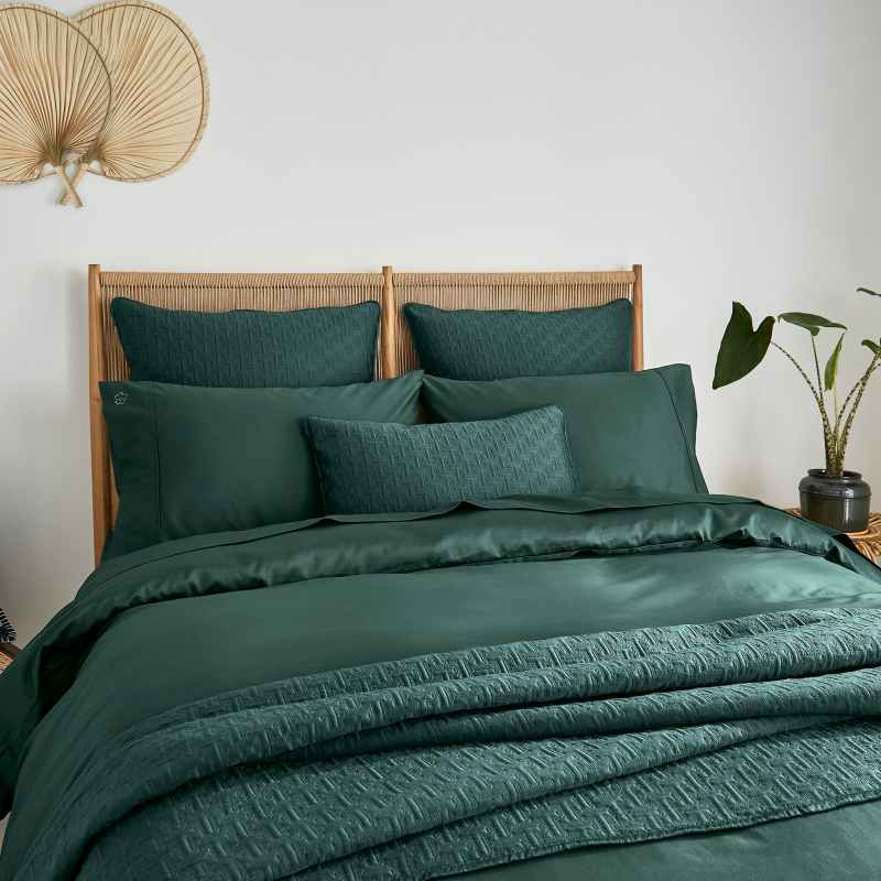Plain Dye Cotton Bedding Duvet Cover and Pillowcase by Ted Baker in Forest Green