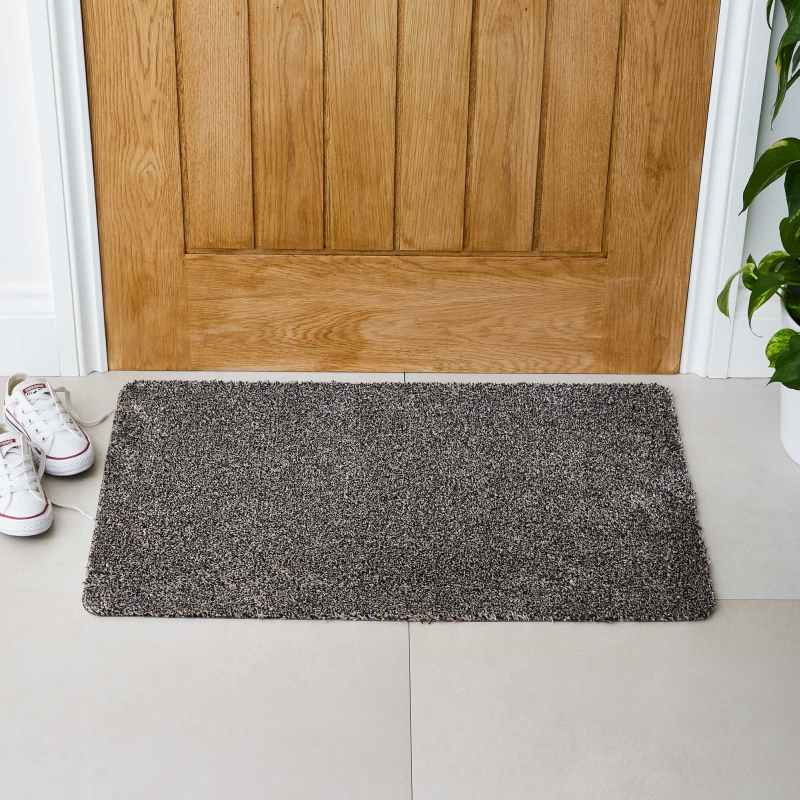 Plain Washable Doormat in Granite Grey