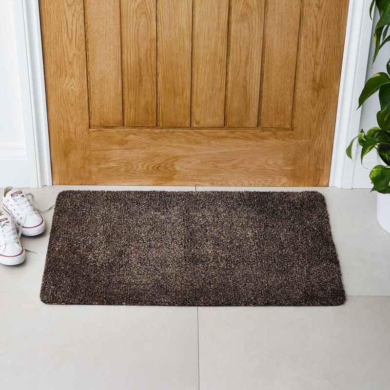 Plain Washable Doormat in Taupe Beige