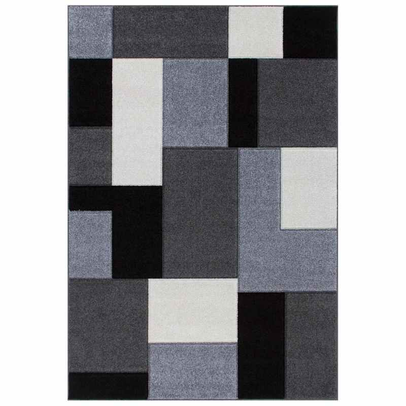 Portland Geometric Grid Block Rugs 8425 B in Grey