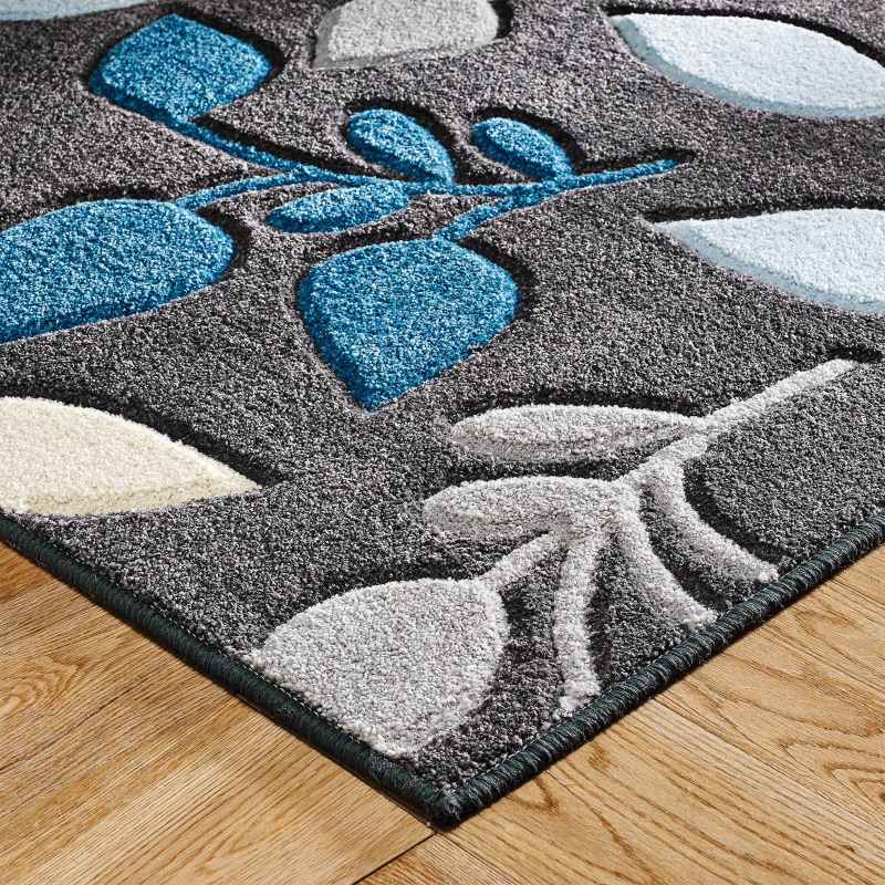 Portland 1096 E Carved Leaf Rugs in Grey Blue